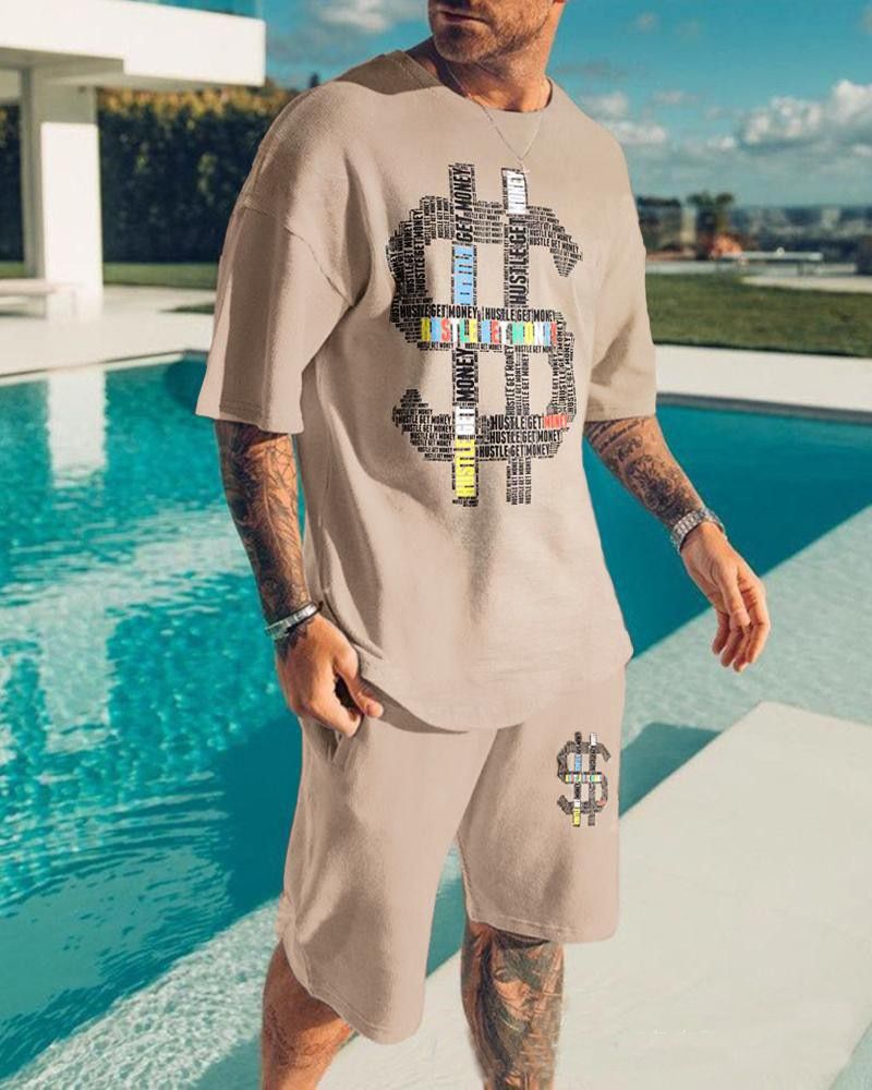 Men's 2pcs, Red Dots Pattern, Trendy Comfy Zip Polo And Plain Drawstring Waistband Shorts Set_voghion.com