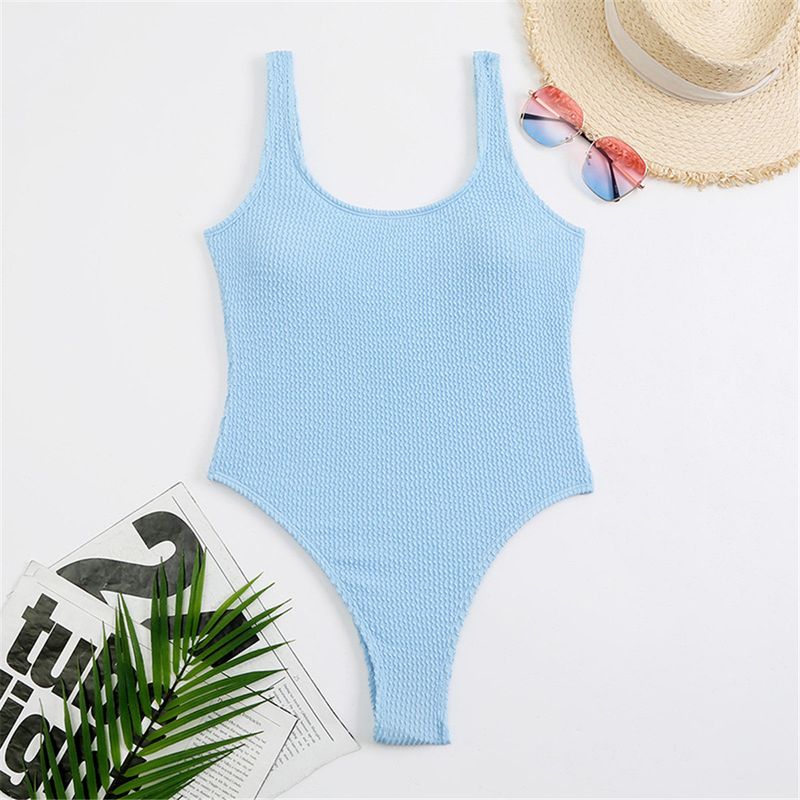 Maillot de bain une pièce à rayures et vagues de couleur unie pour femme, bikini conservateur couvrant le ventre, maillot de bain de plage_voghion.com