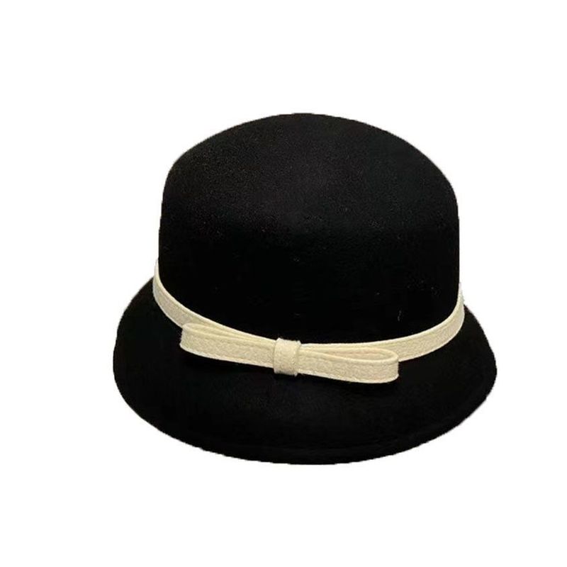 Cappello da pescatore minimalista con fiocco in lana da donna, autunno/inverno 2025_voghion.com