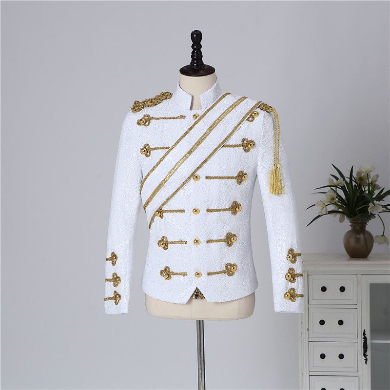 Îmbrăcăminte bărbătească cu paiete, costume de spectacol, banchet, invitat, cântăreț rock, îmbrăcăminte cu guler înalt_voghion.com