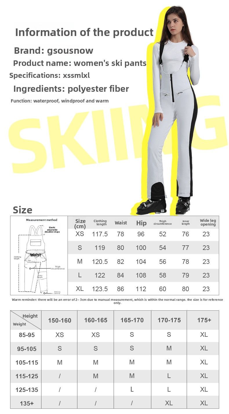 Women's Ski With Straps, One-Piece Waterproof Suit, Winter Outdoor Warm Snow Pants_voghion.com