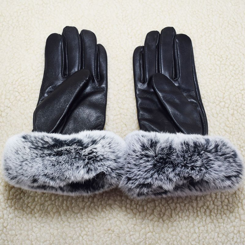 2020 Korean Version Rex Rabbit Fur Sheepskin Women Winter Warm Touchscreen Outdoor Split-Finger Genuine Leather Gloves_voghion.com