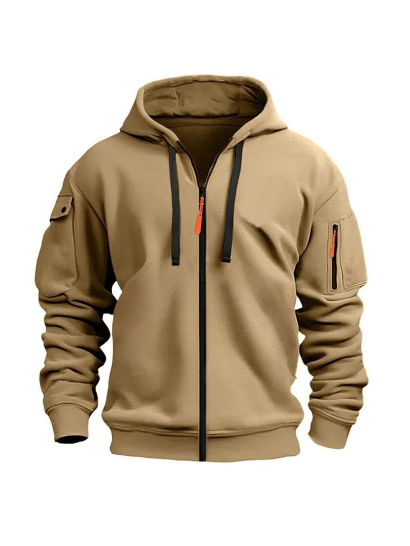 Spring And Autumn Men's Sweatshirt Hoodie Zipper Multi Pocket Embroidered Badge Cardigan Sports Leisure Sweatshirt_voghion.com