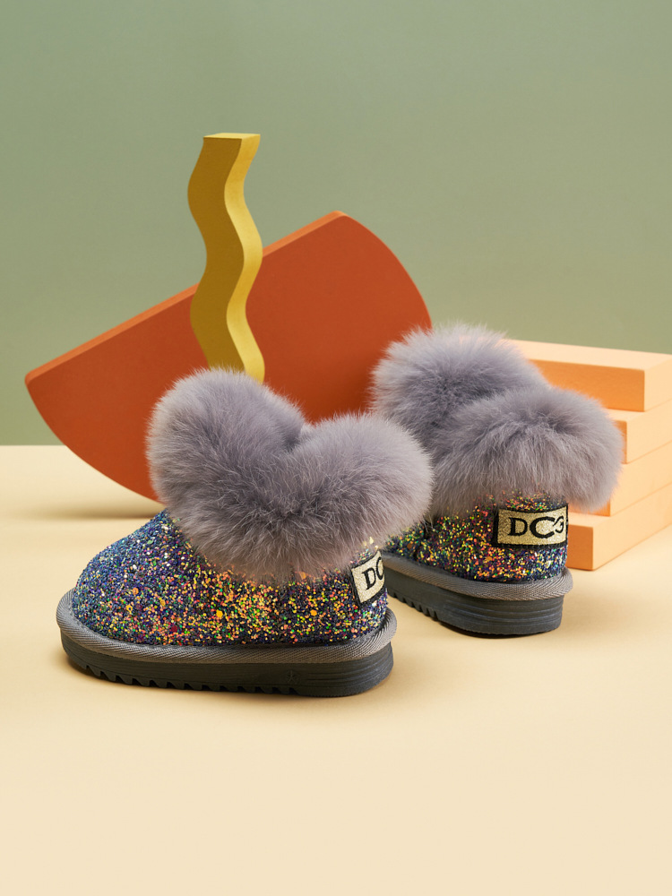 Mädchen-Schneestiefel, Leder und Fell integriert, wasserdichte Kinder-Plüsch-Winterschuhe, Kinder-Baumwollstiefel, klein_voghion.com