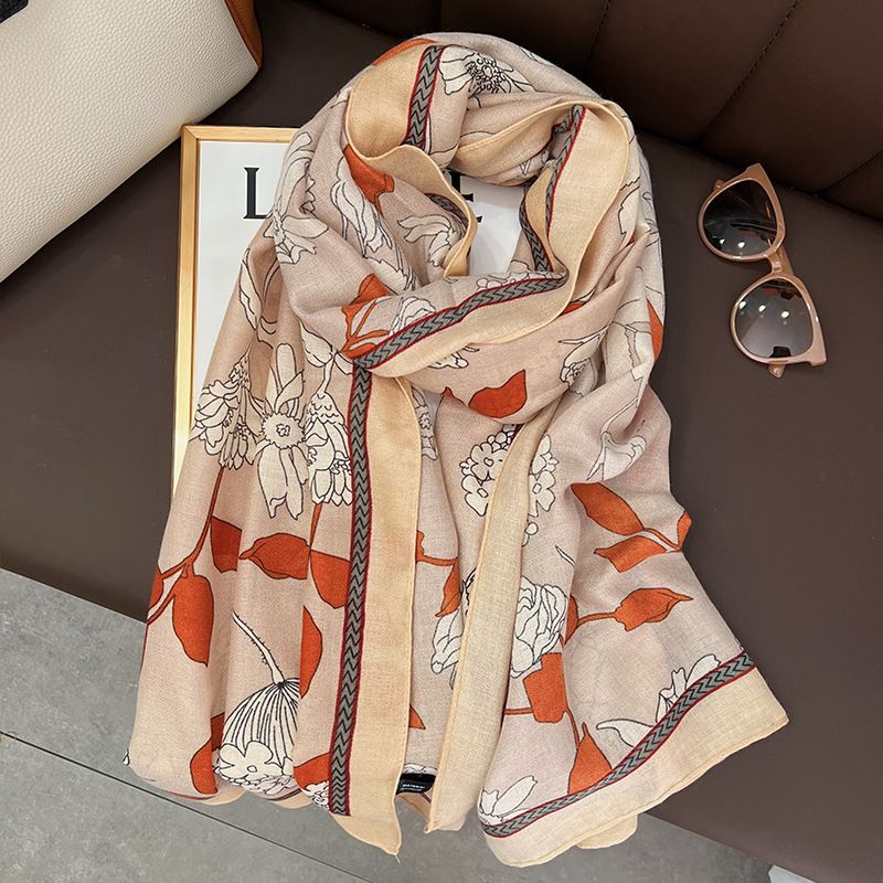 Autumn shawl paired with Korean version spring autumn cotton and linen women's thin design, winter large fallen leaf_voghion.com