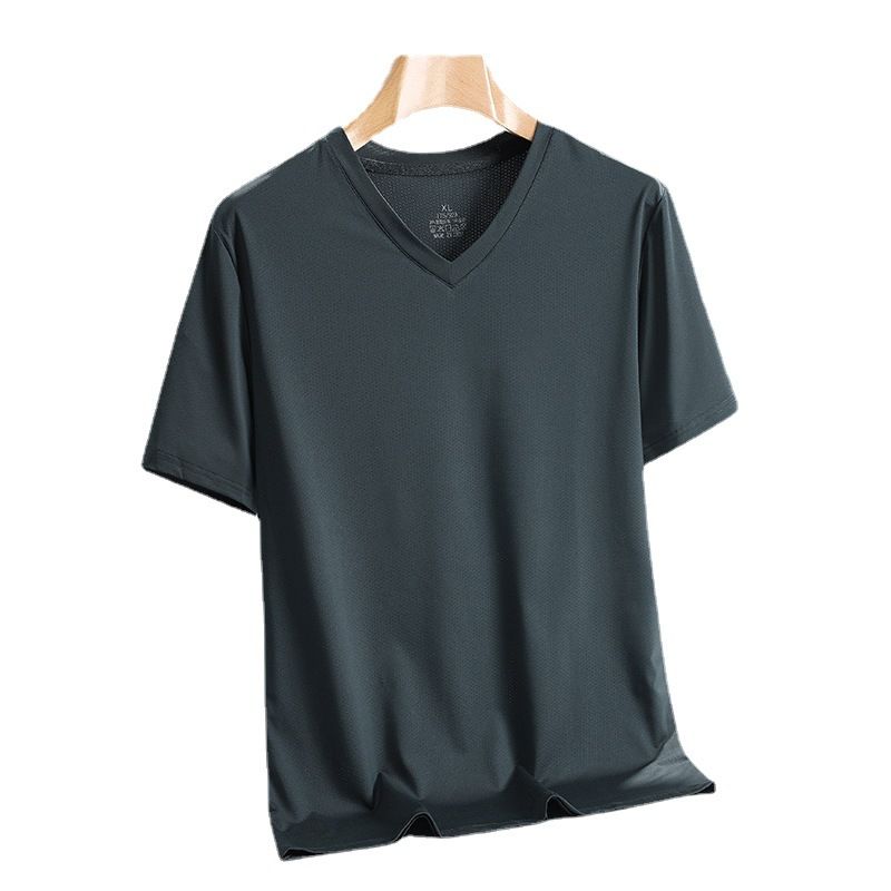 Vale la pena acquistare una maglietta a maniche corte in seta con scollo a cuore, per uomo, stile pattinaggio sul ghiaccio, per papà di mezza età, con scollo a V._voghion.com