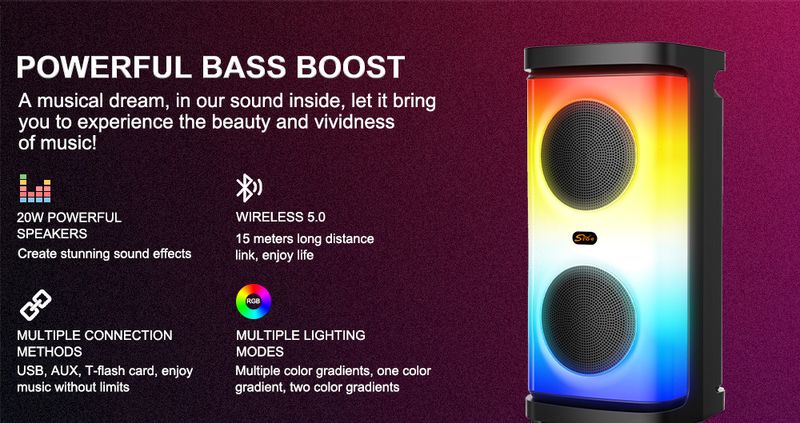 ZQS4297RGB Krāsains āra audio kvadrātveida deju karaoke ballīte karaoke Bluetooth skaļrunis_voghion.com