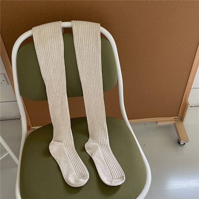IOULOR Thick Over-the-Knee Autumn Winter Vertical Striped Solid Color High Non-Slip Calf Double Needle Long Tube Socks_voghion.com