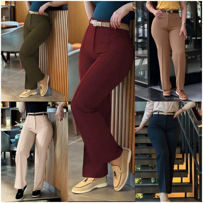 Pantalon droit taille haute pour femme - Motif patchwork élégant et mignon, mélange polyester-élasthanne confortable, esthétique décontractée et douce_voghion.com