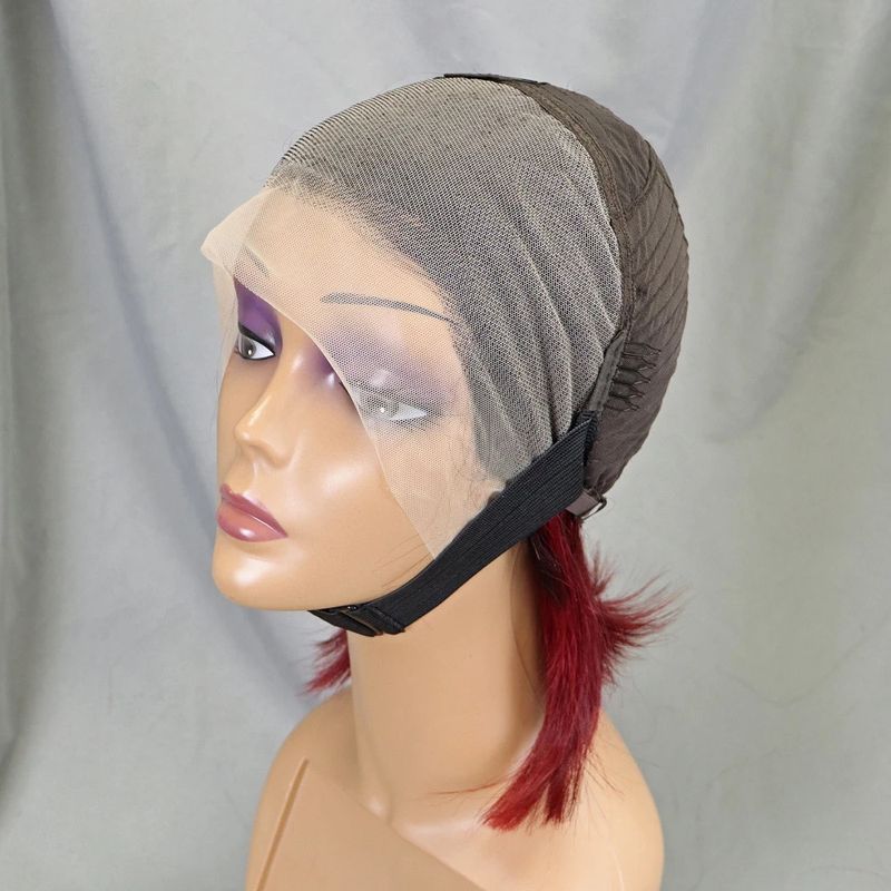 Rak Peruk med Lace Frontal-hår, Kort Bob, 1B/99J, Äkta Hår_voghion.com