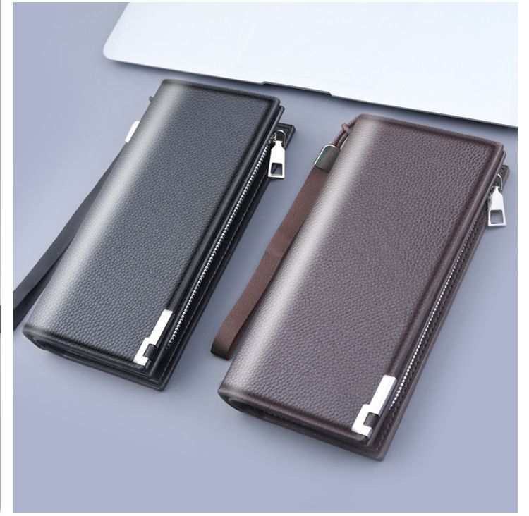 Bolsa de mão, nova bolsa masculina clássica com zíper para celular, carteira longa para negócios de grande capacidade, bolsa casual masculina simples._voghion.com