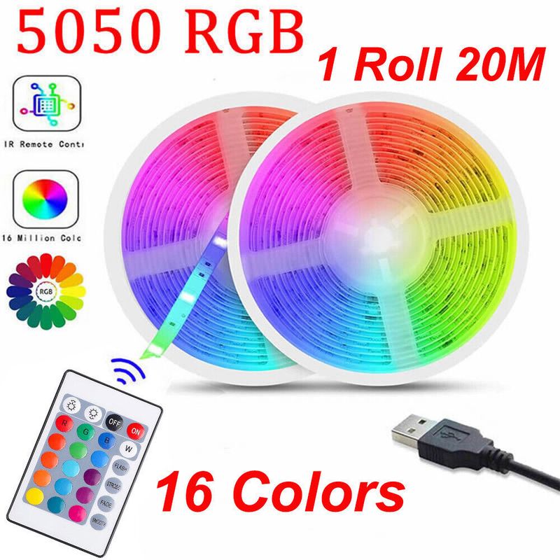 Bande lumineuse LED USB 1-20 m 5050 RGB, lumière blanche multicolore changeante, TV Royaume-Uni_voghion.com