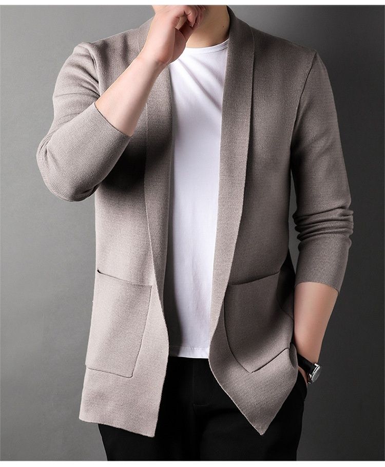 Cardigan tinta unita con colletto rovesciato, manica lunga, casual, versatile, lavorato a maglia, stile coreano alla moda, per primavera e autunno_voghion.com