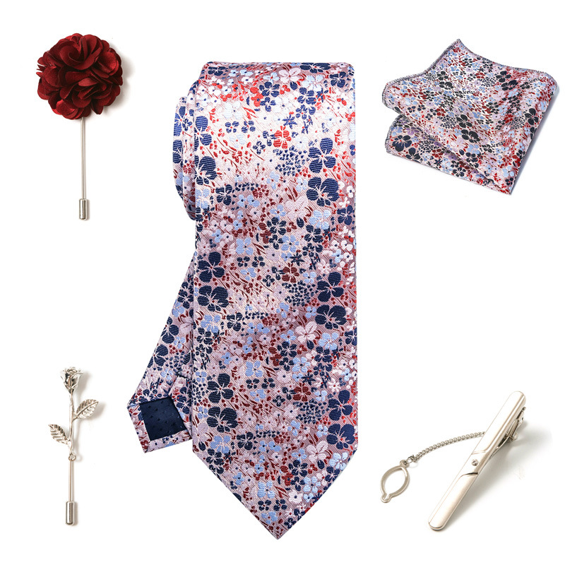Set da uomo alla moda in tinta unita a righe con anacardi, confezione regalo da 6 pezzi, set con corsetto con fermacravatta e sciarpa quadrata_voghion.com