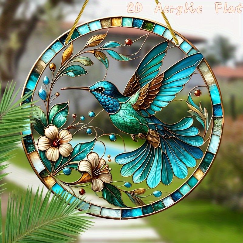 Atrapasueños de colibrí y flores de 20 x 20 cm - Acrílico vibrante de doble cara. Decoración perfecta para ventanas, paredes y jardines. No necesita electricidad. Un regalo ideal para las mamás en Navidad._voghion.com