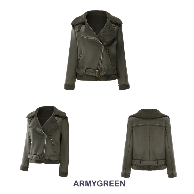 Damenbekleidung Herbst und Winter Pelz Integrierte warme Wildlederjacke Ledermantel Gürtel Reversmantel_voghion.com