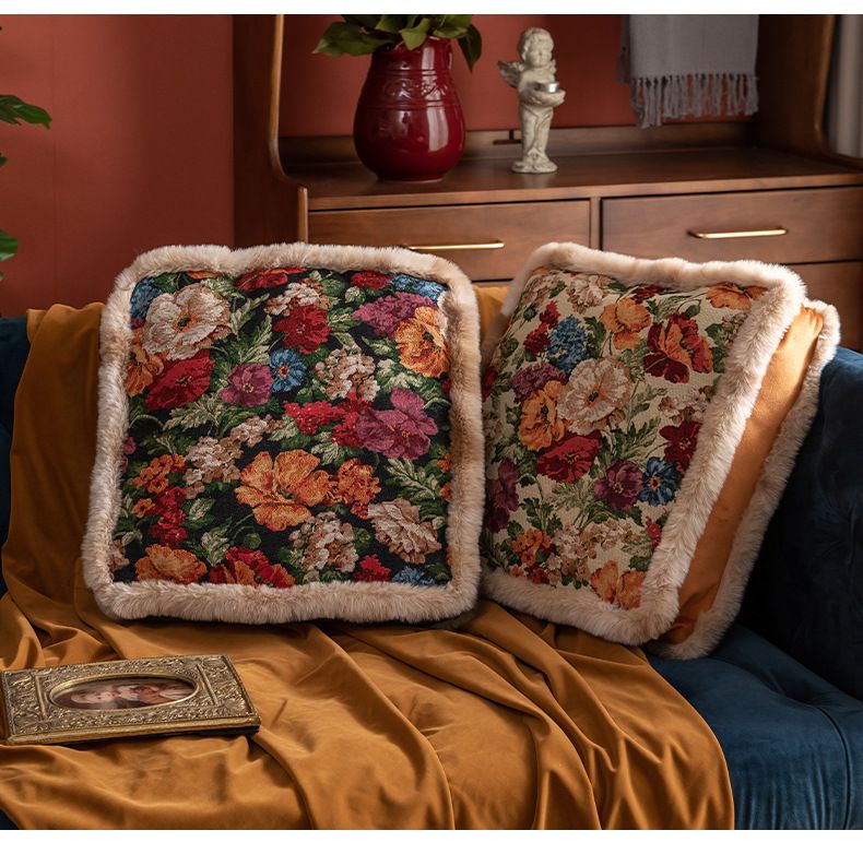 Premium Cotton-Linen Floor Cushion – Thick Square Seat Pad With Vintage Botanical Print (Non-Slip Base, Breathable PP Cotton Fill, Boho Chic Decor)_voghion.com
