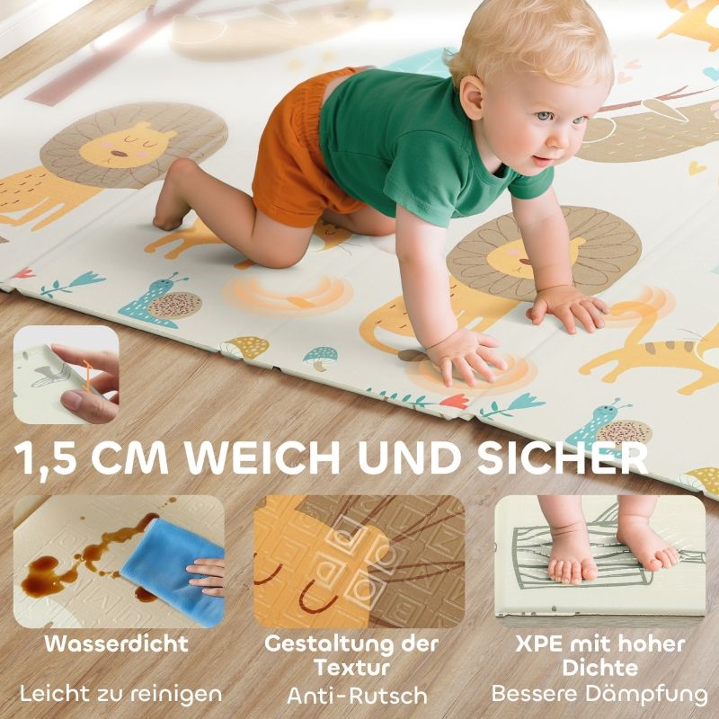 Baby-Spielmatte 196x176 Cm, Faltbar, Doppelseitig, Mehrfarbig, Krabbelunterlage_voghion.com