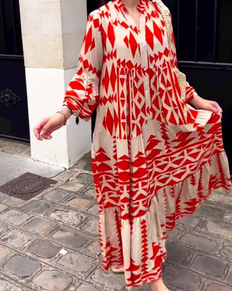 2022 Herbst Langarm Bedrucktes Kleid Damen Neuer Hemdrock_voghion.com