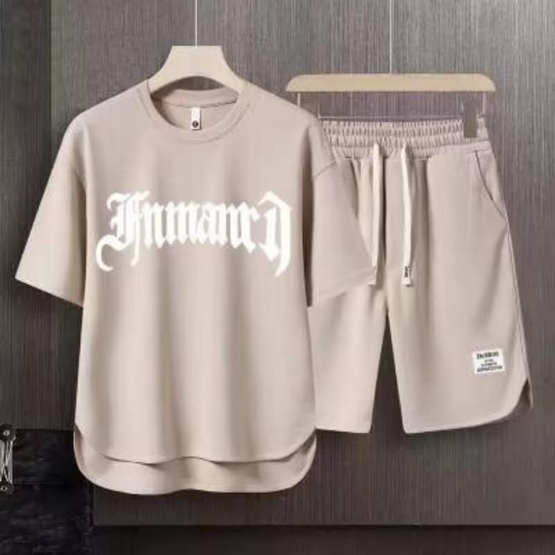 Men's Clothing 2024 Waffle Casual Summer Suit Men's Loose Teen Short sleeved T shirt Shorts Handsome Two piece Suit_voghion.com