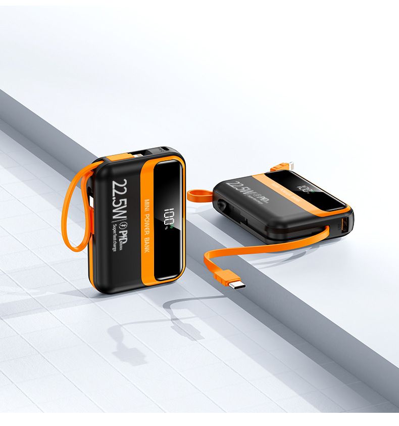 20000mAh Power Bank With Built-in Cable, 22.5W PD Fast Charging Portable Charger, Compact & High Capacity External Battery For IPhone, Android, IPad_voghion.com