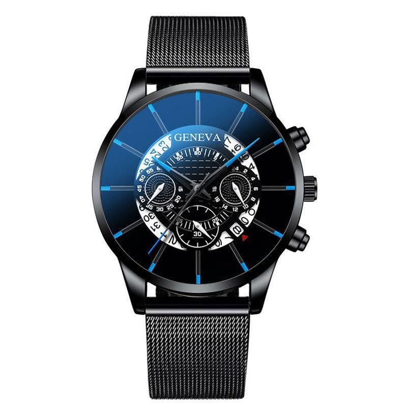 GENEVA Herren-Quarzuhr mit Mesh-Armband, drei Zifferblättern, Kalender, Business-Trend_voghion.com