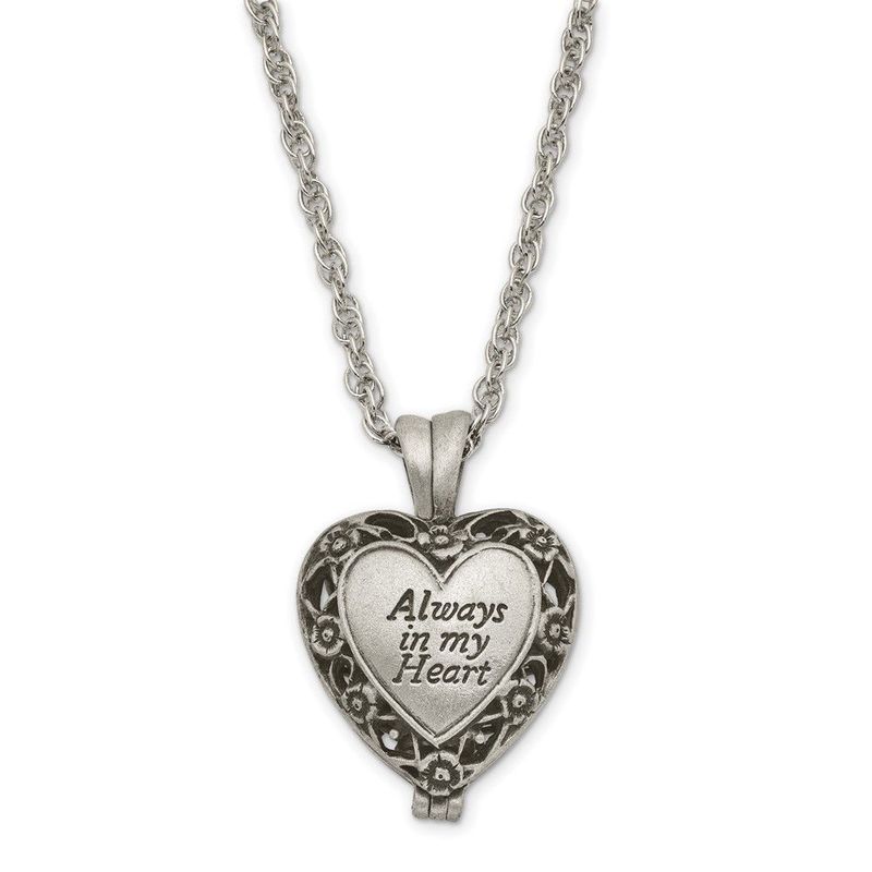 ALWAYS IN MY HEART Silver-tone Antiqued Heart Locket Memorial With Brass Ash Holder 24 Inch Necklace With Message Card_voghion.com