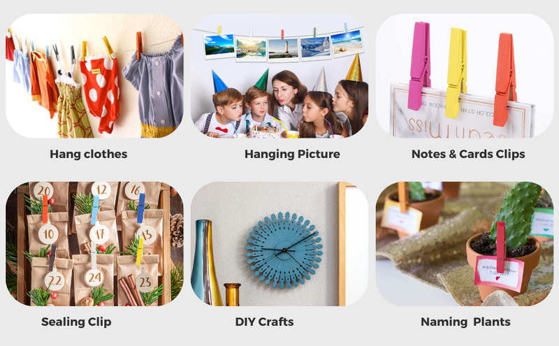100-Pack Birch Wood Clips - 2.9" Colorful Multi-Use_voghion.com
