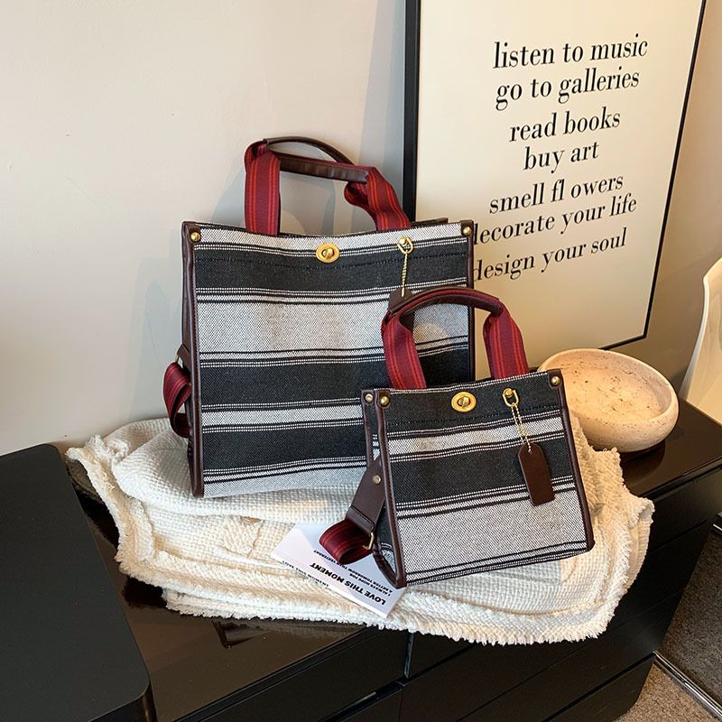 Beibei Shangpin 2024 New Fashion Contrast Stripe Tote Large and Small Handheld One Shoulder Diagonal Cross Trendy_voghion.com