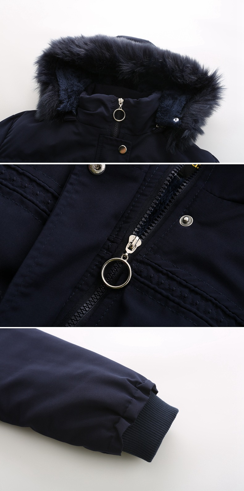 high-end women's cotton fleece mid-length black large size hooded cotton jacket warm fleece coat_voghion.com