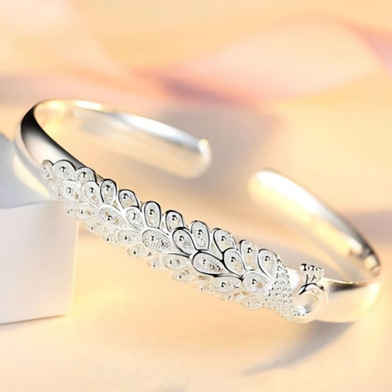 Edle Hübsche Sterg Sier Pea Öffnung Bildschirm Armband Armreif Für Frauen Fashion Party Hochzeit Zubehör Schmuck Geschenk_voghion.com