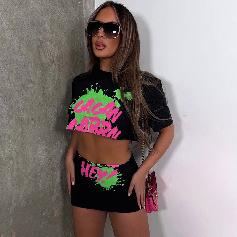 Women's Skirt Set Wind 2024 Spring NewSexy Print Loose Crop top High Waist Hip Wrap Skirt Set Women_voghion.com