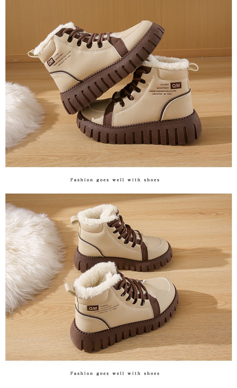 Tide Velvet Martin Boots Women's Casual Thick-soled Heightening Student Thermal Locomotive Boots_voghion.com