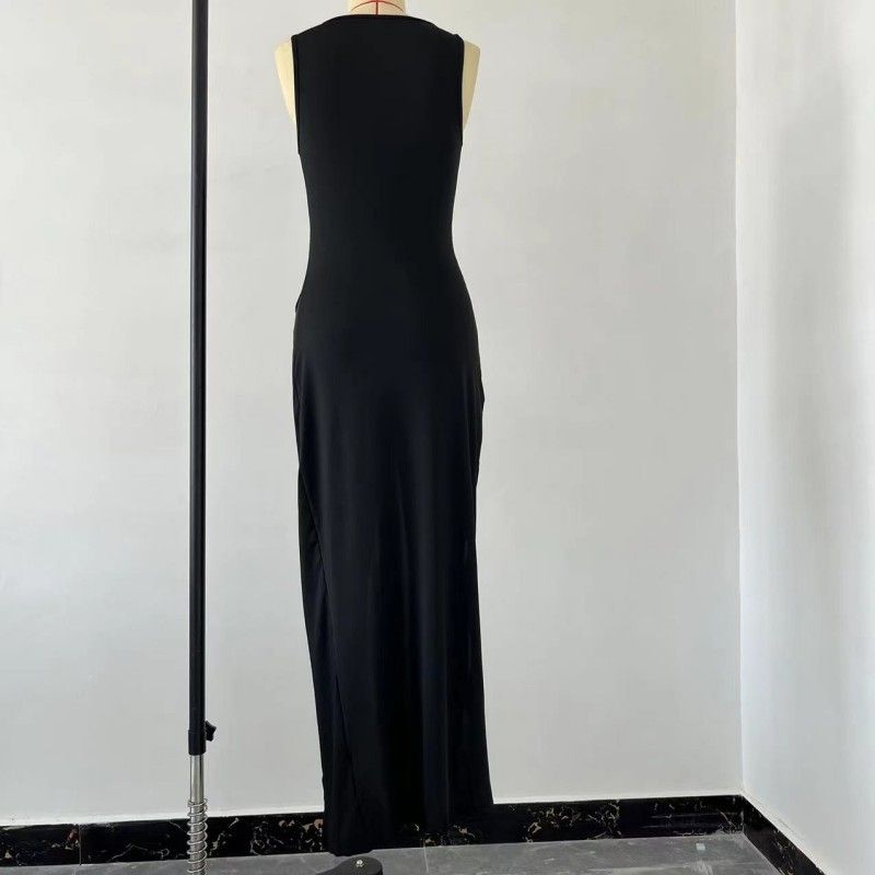 Moda femminile Pannelli in rete trasparente Ritagli Fessure per cravatte Abiti senza maniche irregolari_voghion.com