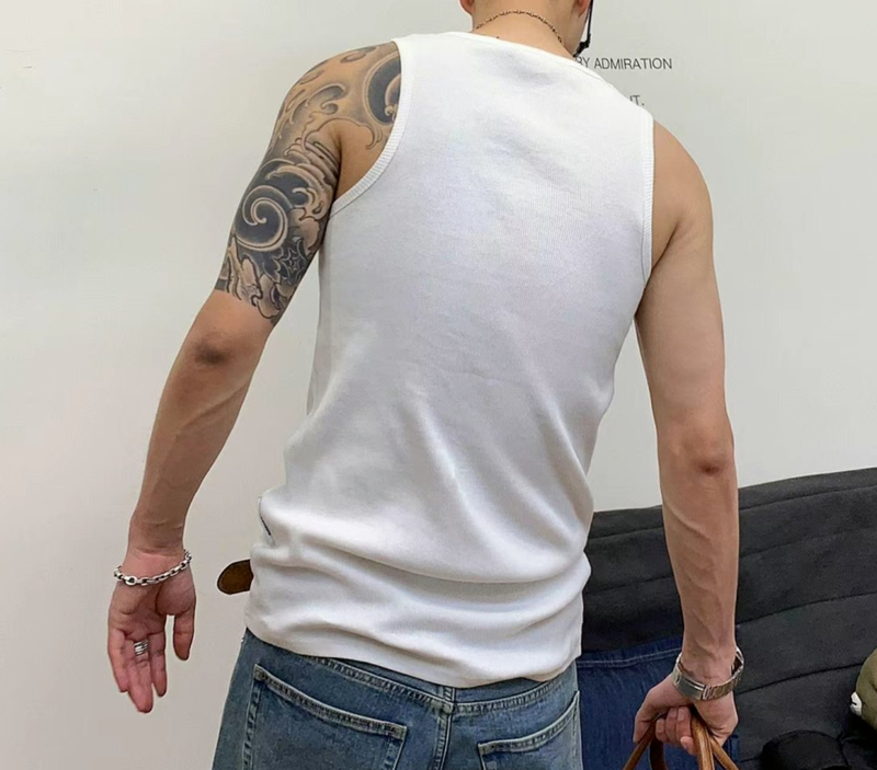 Coarse Thread Vest Men Ribbed Cotton Hip-Hop West Coast Fitness Sports Vibe Style Tight Fit Looks Bigger_voghion.com