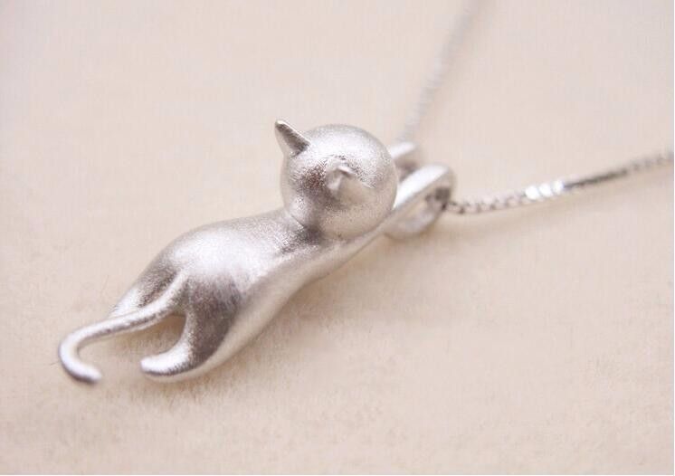 Pronta consegna, popolare Sterg Sier Jewelry coreano moda semplice animale carino gattino catena clavicola ciondolo collane gatto XL003_voghion.com