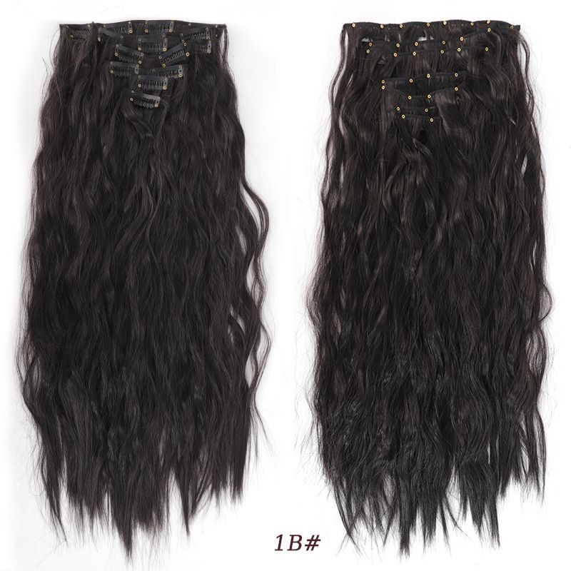 7-teilige Perücke-Set, Corn Curls, ongeféier 50 cm, 145 g, Verlängerung, Perücke mat chemesche Faseren, synthetesch Perücke_voghion.com