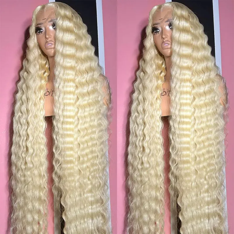 Peluca frontal de encaje HD 613, peluca frontal de encaje de onda profunda de 13x6, cabello humano rubio brasileño, pelucas rizadas de 13x4 en oferta_voghion.com