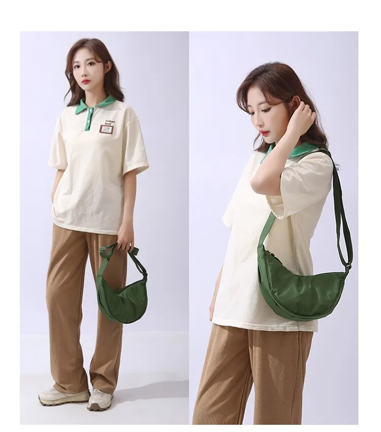 Borsa a tracolla portatile semplice da donna in nylon imbottito in tinta unita, borsa da viaggio_voghion.com