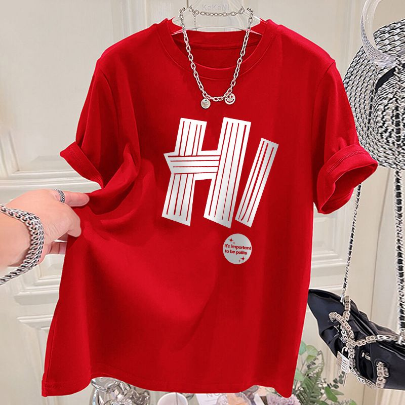Women's summer new loose slimming fashion advanced sense all-match letter style top_voghion.com