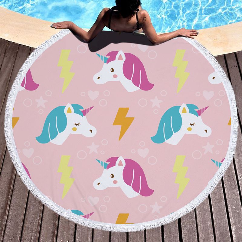 Microvezel ronde strandhanddoek, vakantie aan zee, reismode, sjaal, picknickmat, digitaal reactief bedrukt badhanddoek_voghion.com