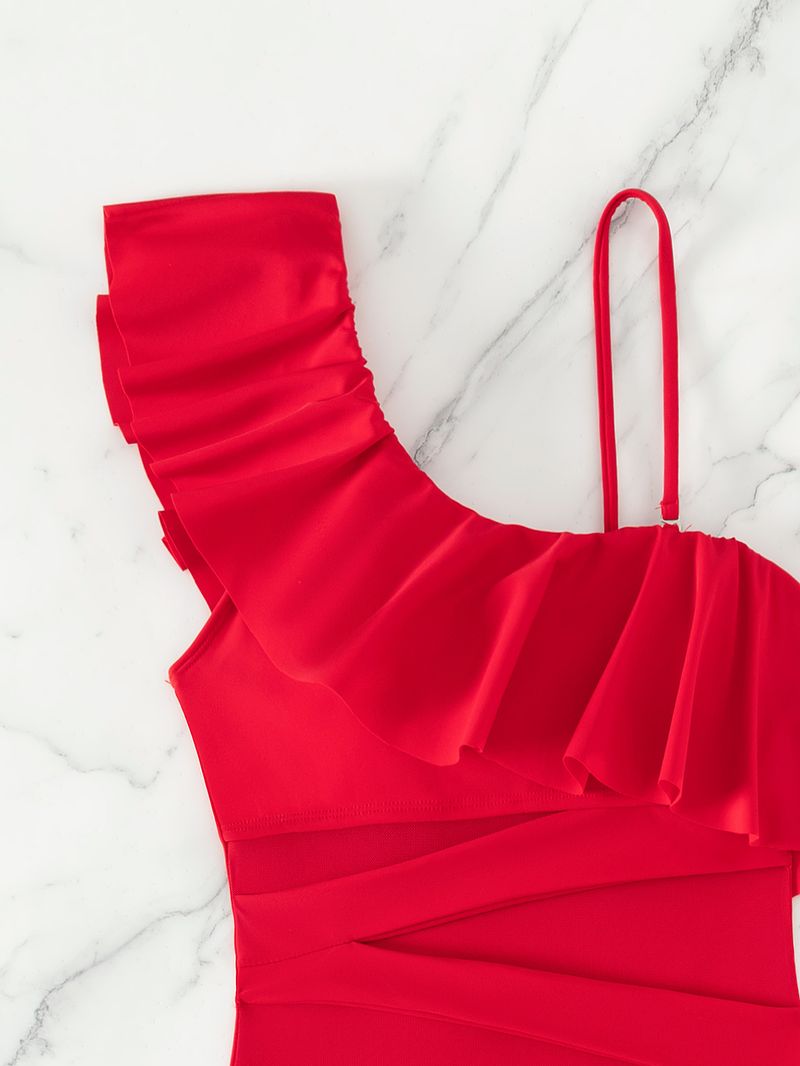 2025 nou, lemn multicolor, marginea urechii, plasă cu un umăr, costum de baie sexy dintr-o singură bucată, bikini pentru comerț exterior european și american_voghion.com