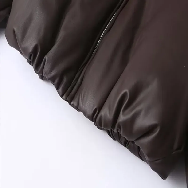 Veste en similicuir pour femme, surdimensionnée, style streetwear, parka rembourrée en coton, manteau court et chaud, collection automne-hiver 2024_voghion.com