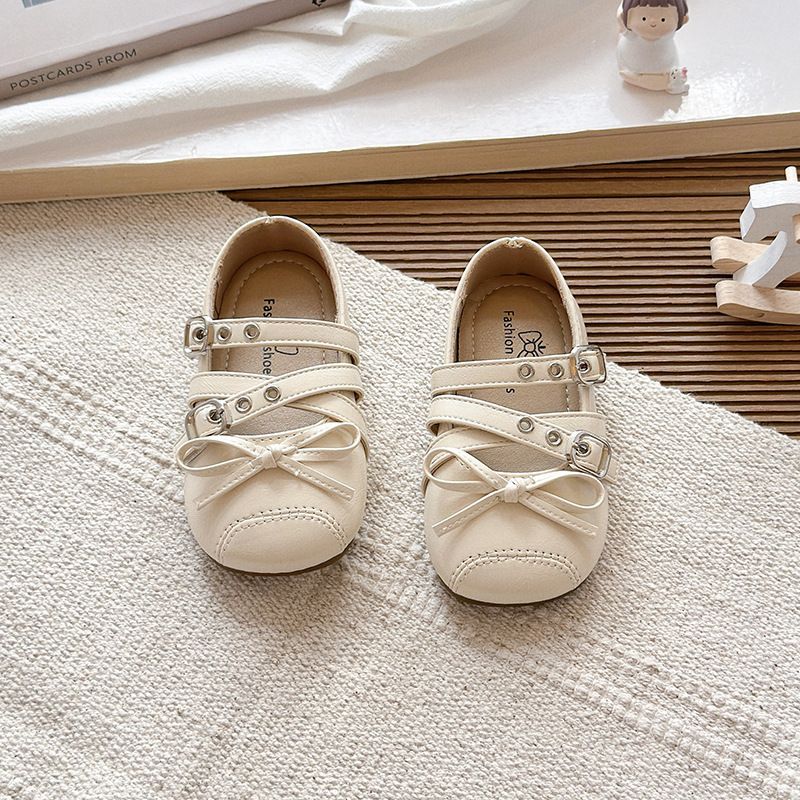 Scarpe da ballo francesi da bambina, stile Mary Jane, in pelle, con fiocco, autunno 2025, nuove e argentate_voghion.com