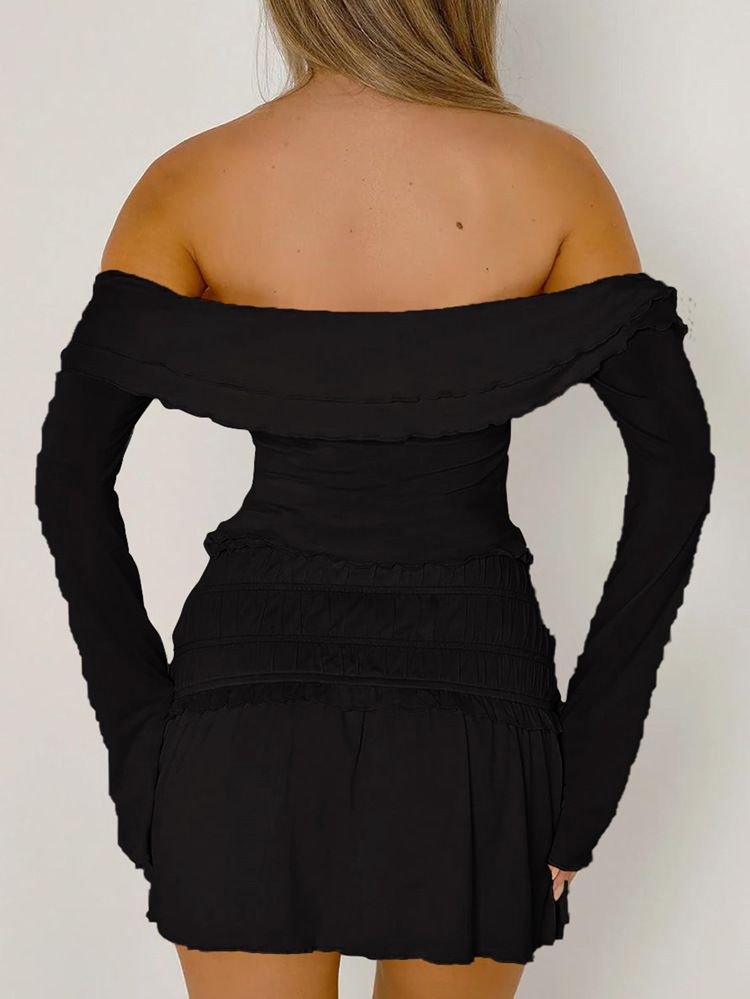 Top in maglia a maniche lunghe con una spalla per donna, in misto viscosa morbida ed elasticizzata, elegante camicetta con spalle scoperte e maniche arricciate, abbigliamento casual da ufficio S/M/_voghion.com