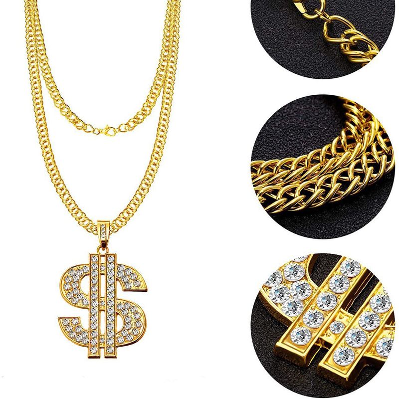 Collana con anello tempestato di diamanti, bracciale cubano a catena spessa, set di gioielli di tendenza con personalità_voghion.com