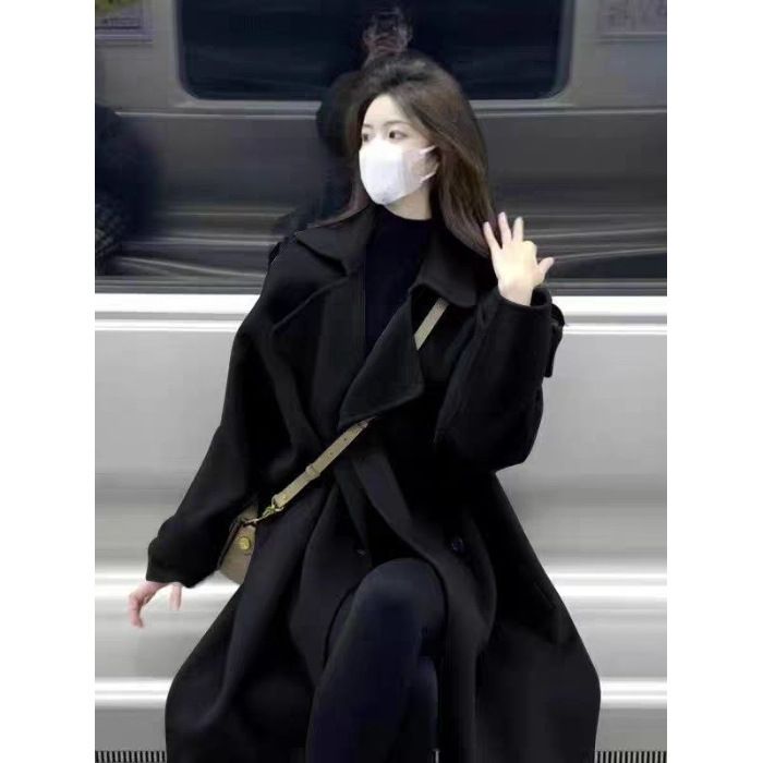 Cappotto in lana cashmere double face grigio da donna, lunghezza media, nuovo stile autunno inverno 2025, sensazione di alta qualità, lana piccola_voghion.com