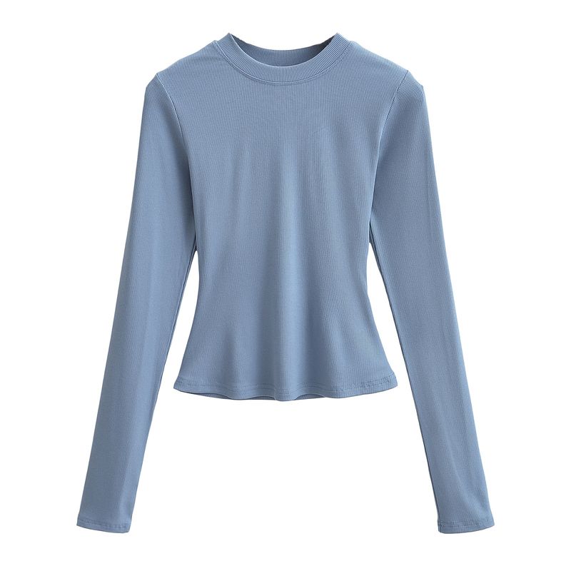 Kim Kardashian Kento Round Neck Base Shirt For Women's Sring Tight Fitting T-shirt Long Sleeved Slim Fit Solid Color_voghion.com