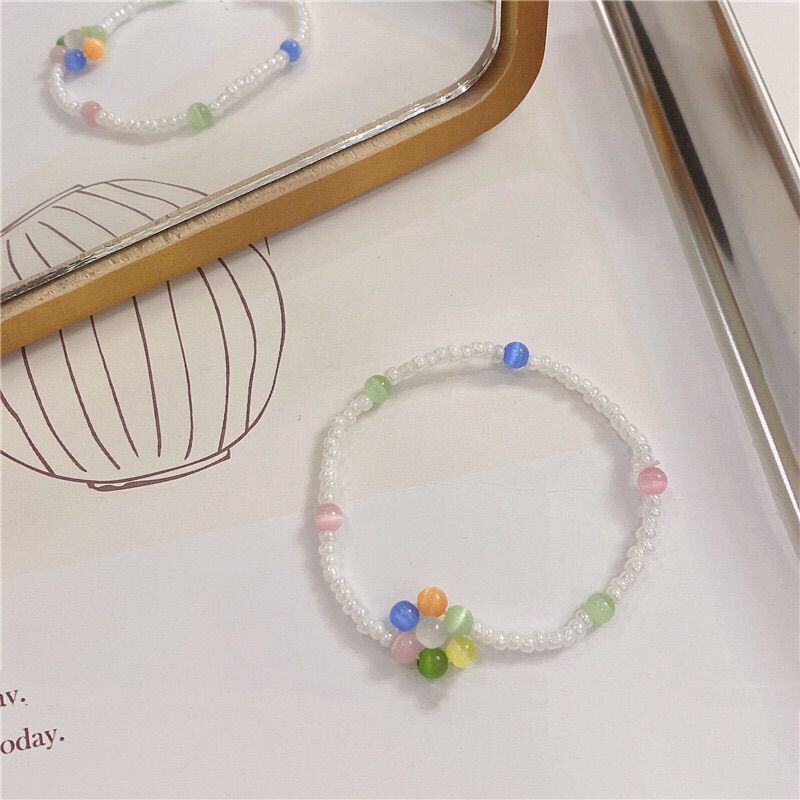 Korean Sen style sweet, simple versatile, and fresh rice bead crystal beads, small flower necklace, bracelet, ring set_voghion.com