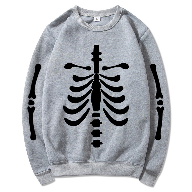 Herrenbekleidung Halloween Bone Heart Bedruckter Rundhals-Langarm-Mode-Straßen-Freizeitpullover für Herren_voghion.com